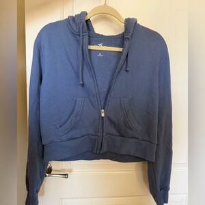 Hollister Women's cropped Blue Zip-Up Hoodie size medium